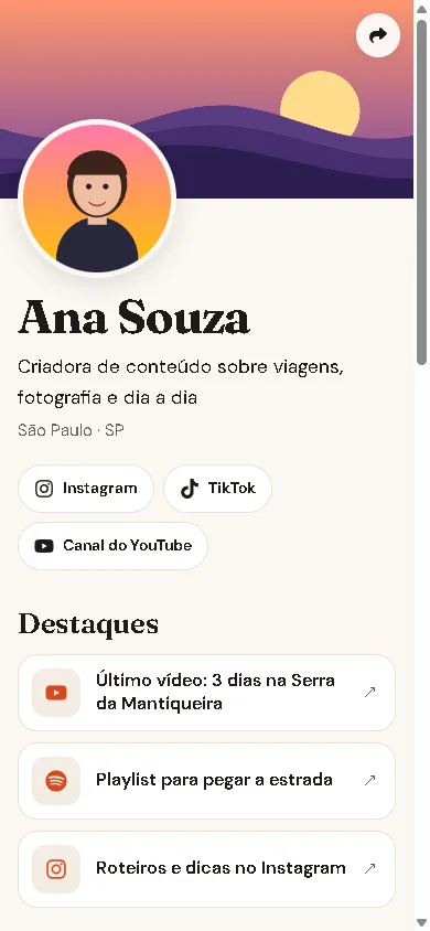 Página de exemplo no celular