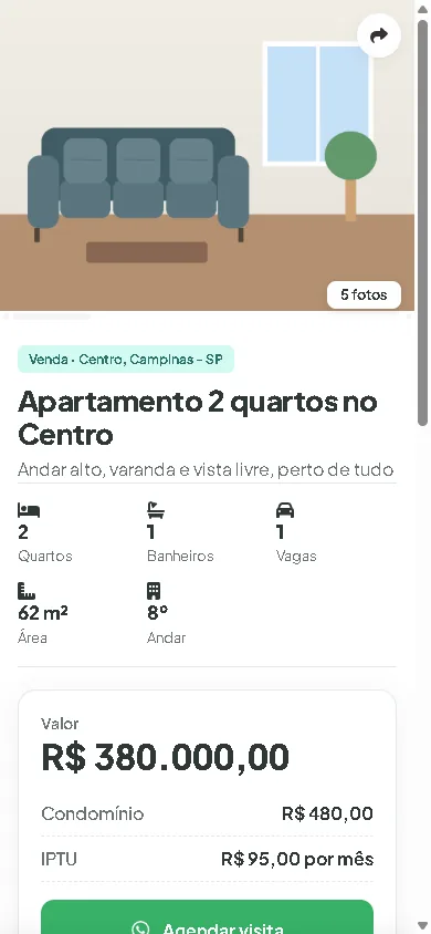 Página de exemplo: Imóvel à venda: placa com QR