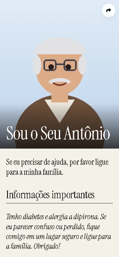 Página de exemplo: Idoso: ligar para a família