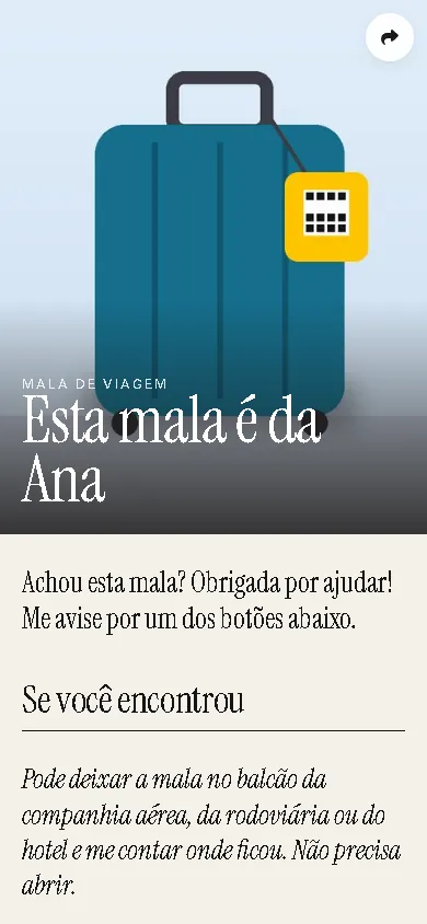 Página de exemplo: Mala de viagem: achou? Me avise