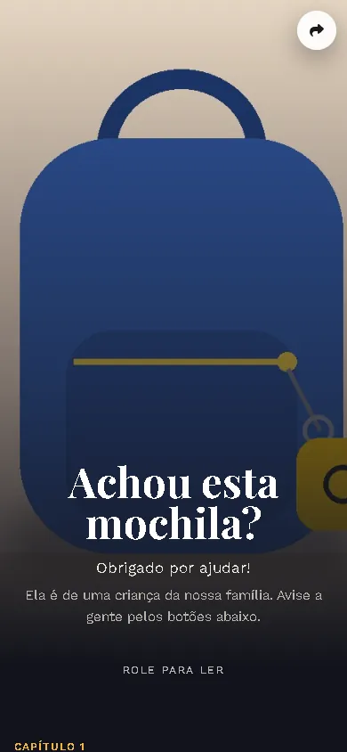 Página de exemplo: Mochila da criança: avise a família