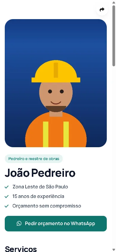 Página de exemplo no celular