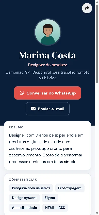 Página de exemplo no celular